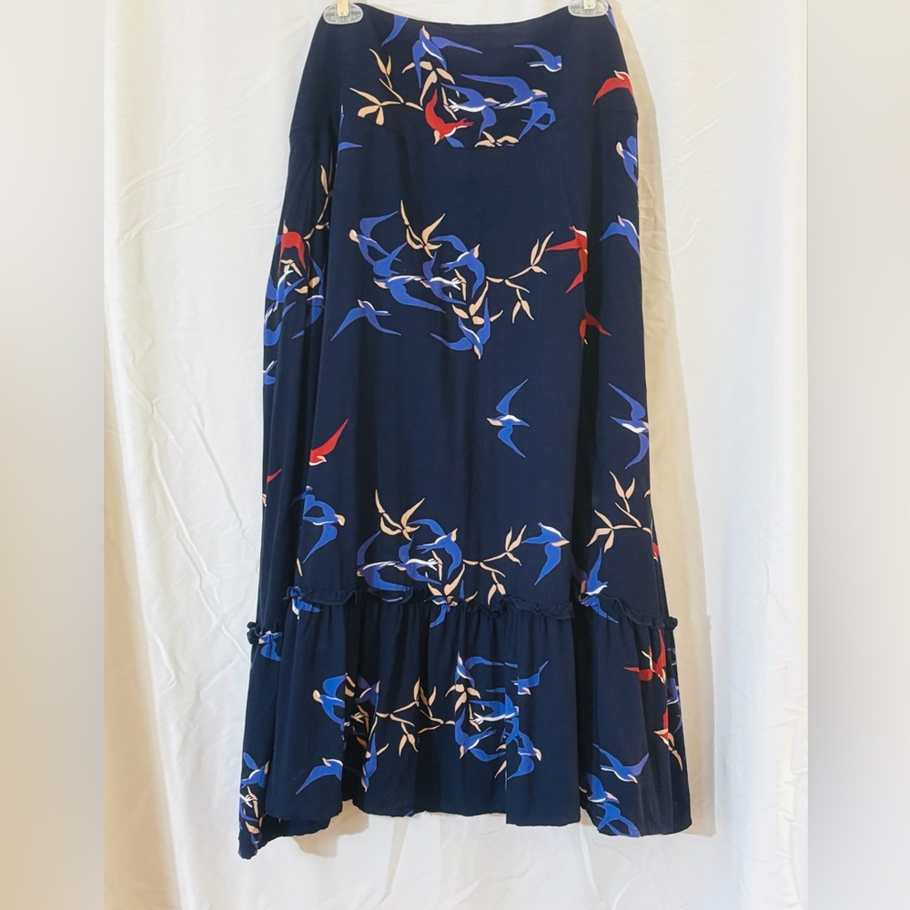 Anthropologie Maeve Western Cut Ruffle Skirt Bird Print 20W - Picture 2 of 9